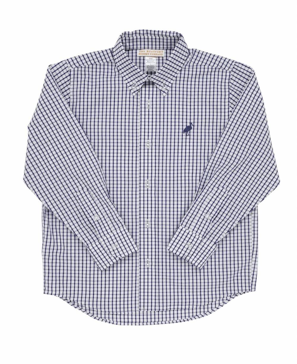 NEW BEAUFORT BONNET boy's list dress shirt in nantucket navy windowpane
